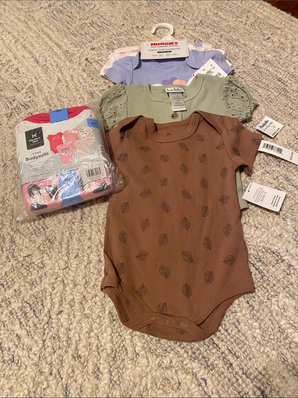 H&M Brown Leaf-Print Short Sleeve Baby Bodysuit
